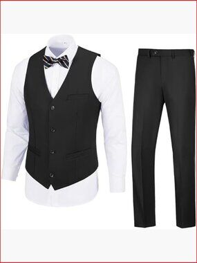 Men's 2-Piece Slim Fit Suit Vest & Pants Set Formal Wedding Prom